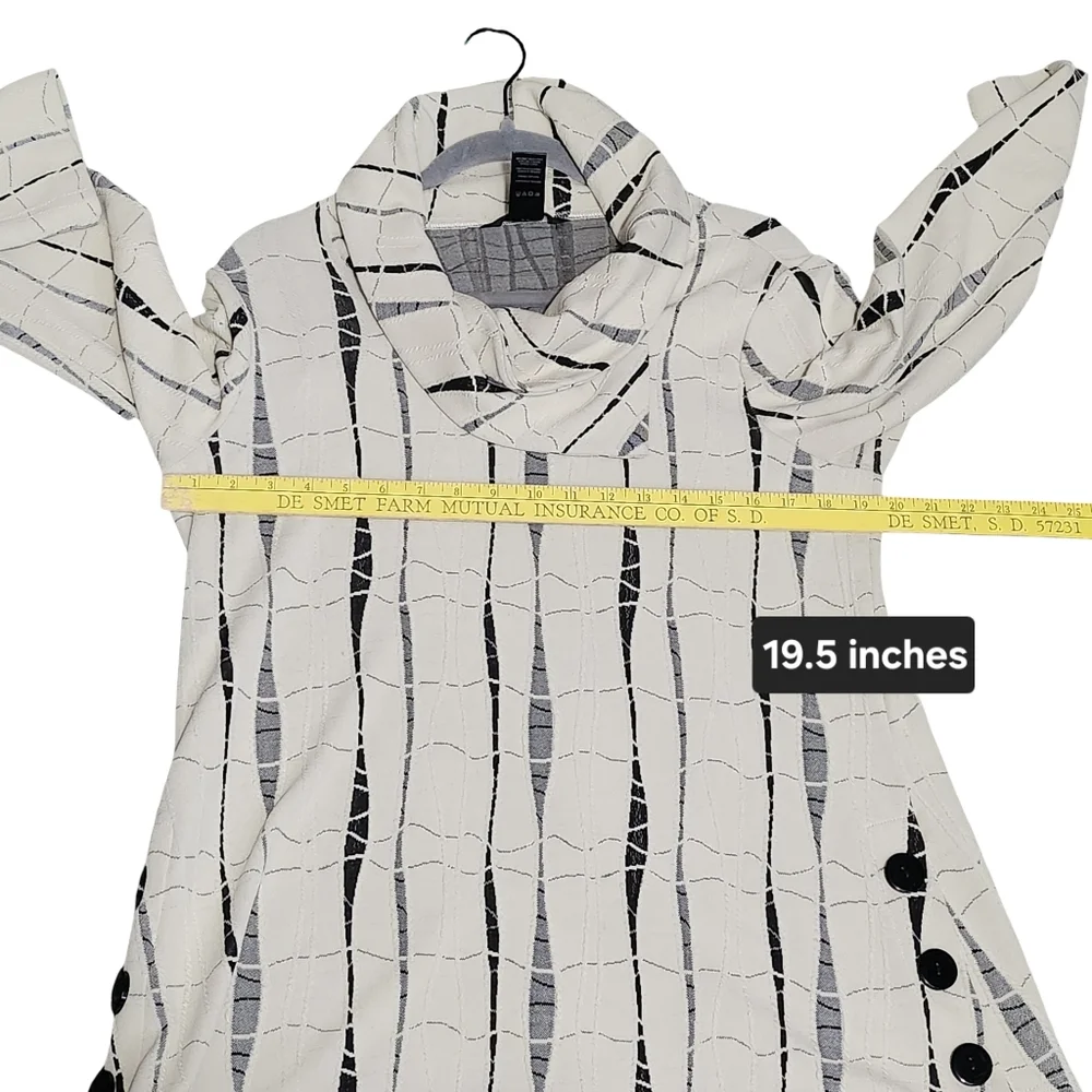 ALI MILES Tunic Womens Medium Ivory Black Jacquard Quiet Luxury Abstract Artsy - Picture 10 of 12